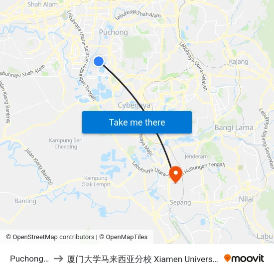 Puchong Prima to 厦门大学马来西亚分校 Xiamen University Malaysia Campus map