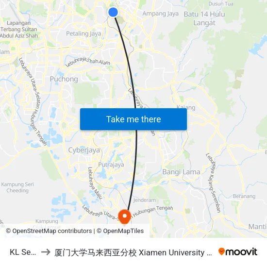 KL Sentral to 厦门大学马来西亚分校 Xiamen University Malaysia Campus map