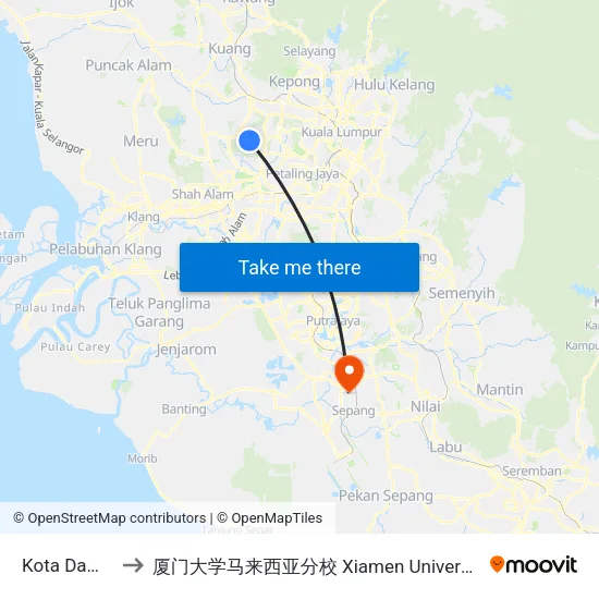 Kota Damansara to 厦门大学马来西亚分校 Xiamen University Malaysia Campus map