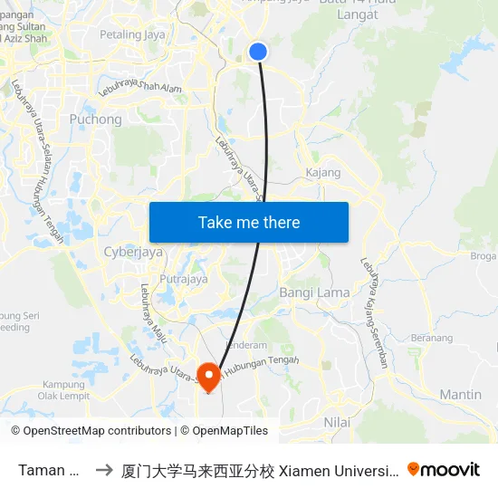Taman Mutiara to 厦门大学马来西亚分校 Xiamen University Malaysia Campus map