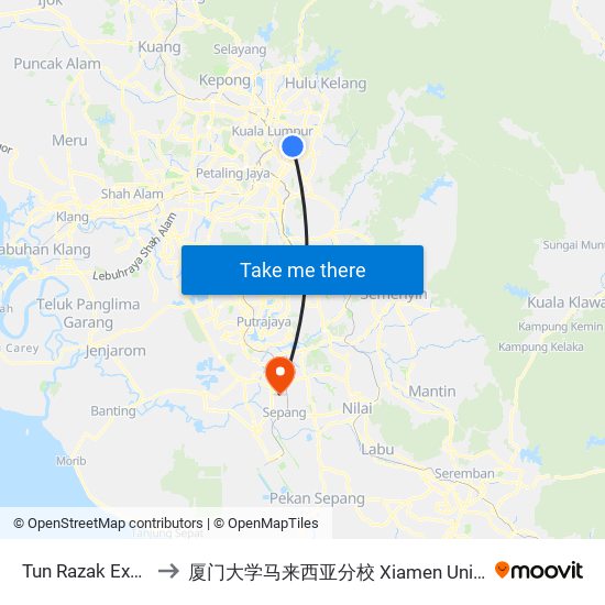 Tun Razak Exchange (Trx) to 厦门大学马来西亚分校 Xiamen University Malaysia Campus map