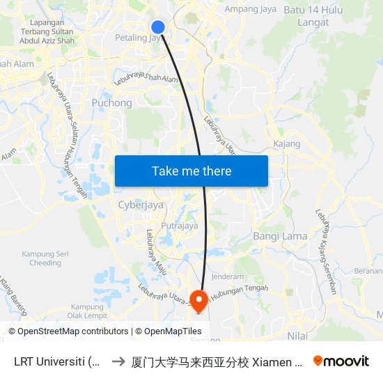 LRT Universiti (Timur) (Kl1440) to 厦门大学马来西亚分校 Xiamen University Malaysia Campus map