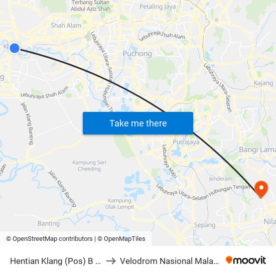 Hentian Klang (Pos) B (Bd664) to Velodrom Nasional Malaysia, Nilai map