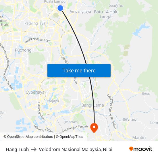 Hang Tuah to Velodrom Nasional Malaysia, Nilai map