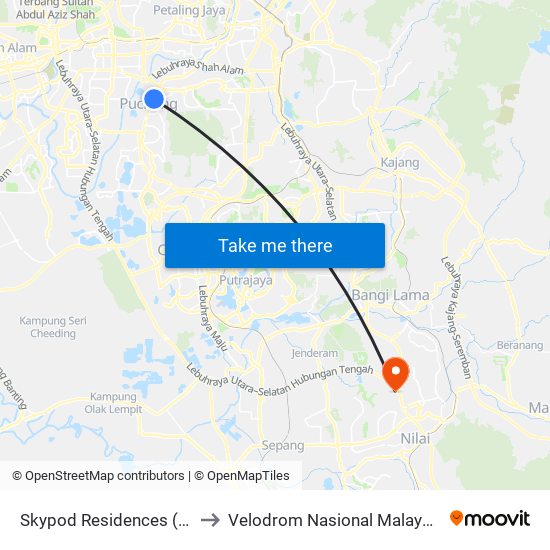 Skypod Residences (Sj447) to Velodrom Nasional Malaysia, Nilai map