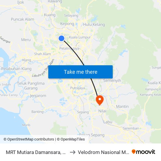 MRT Mutiara Damansara, Pintu B (Pj809) to Velodrom Nasional Malaysia, Nilai map