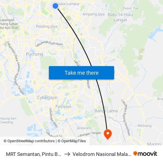 MRT Semantan, Pintu B (Kl1174) to Velodrom Nasional Malaysia, Nilai map