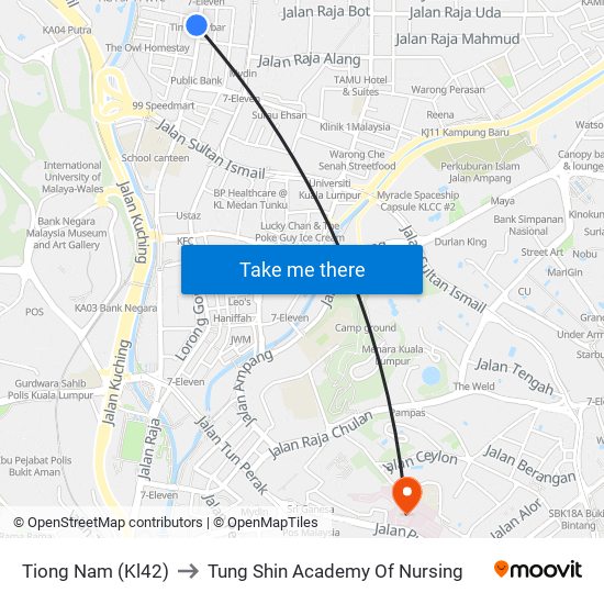 Tiong Nam (Kl42) to Tung Shin Academy Of Nursing map