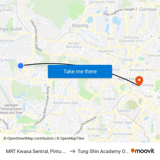 MRT Kwasa Sentral, Pintu A (Sa1020) to Tung Shin Academy Of Nursing map