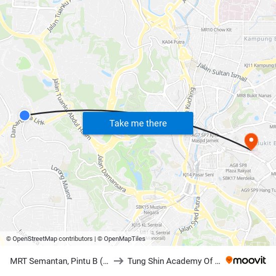 MRT Semantan, Pintu B (Kl1174) to Tung Shin Academy Of Nursing map