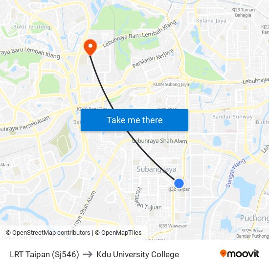 LRT Taipan (Sj546) to Kdu University College map
