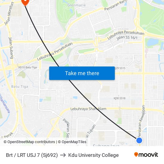 Brt / LRT USJ 7 (Sj692) to Kdu University College map