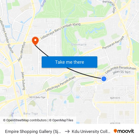 Empire Shopping Gallery (Sj414) to Kdu University College map