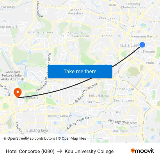 Hotel Concorde (Kl80) to Kdu University College map
