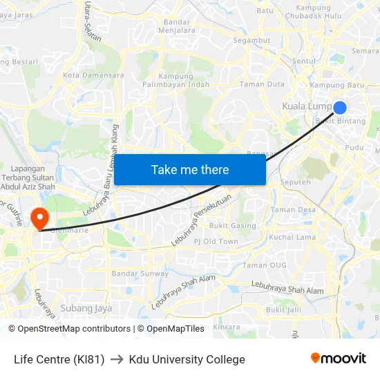 Life Centre (Kl81) to Kdu University College map