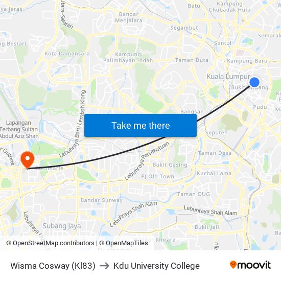 Wisma Cosway (Kl83) to Kdu University College map