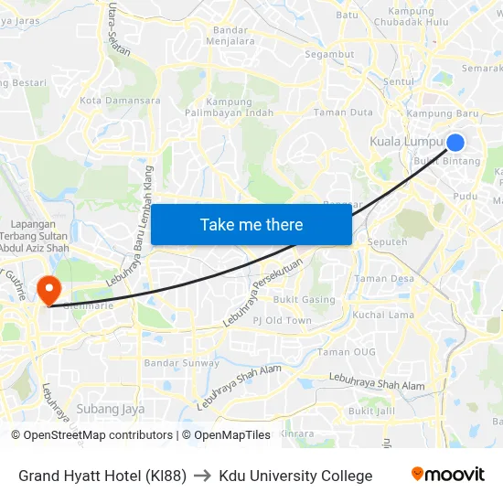Grand Hyatt Hotel (Kl88) to Kdu University College map
