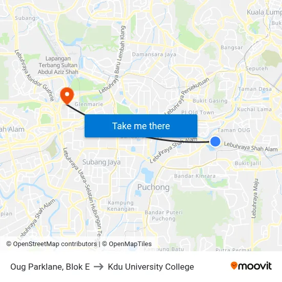 Oug Parklane, Blok E to Kdu University College map