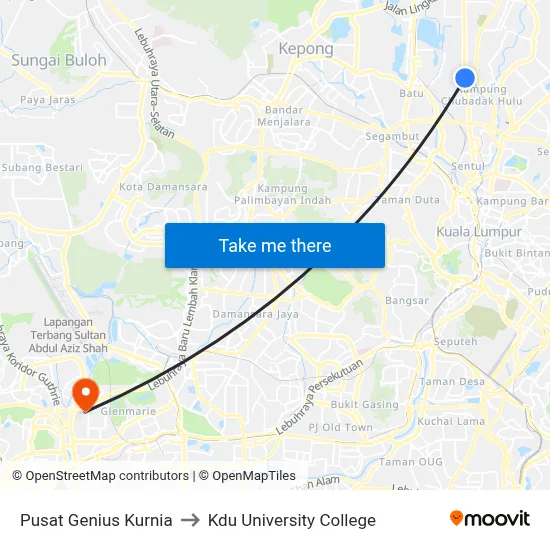 Pusat Genius Kurnia to Kdu University College map