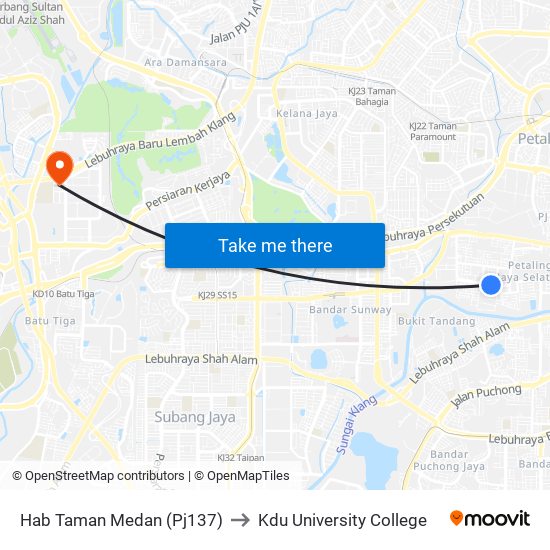 Hab Taman Medan (Pj137) to Kdu University College map