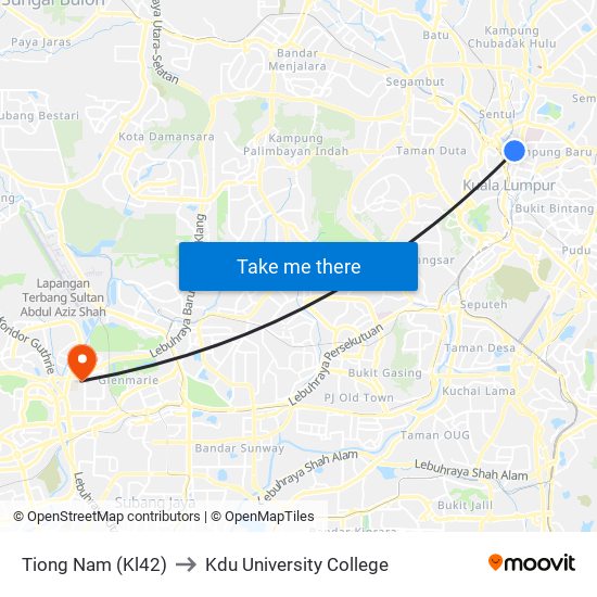 Tiong Nam (Kl42) to Kdu University College map