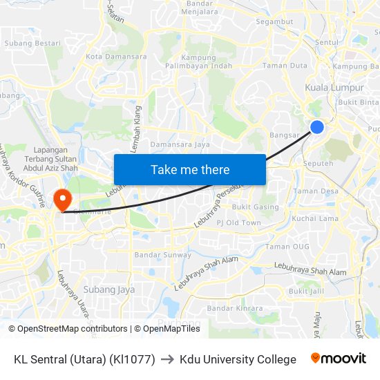 KL Sentral (Utara) (Kl1077) to Kdu University College map