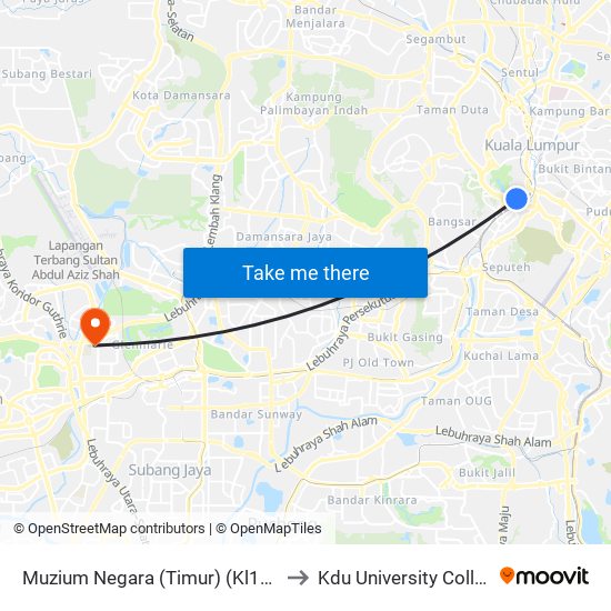 Muzium Negara (Timur) (Kl1120) to Kdu University College map