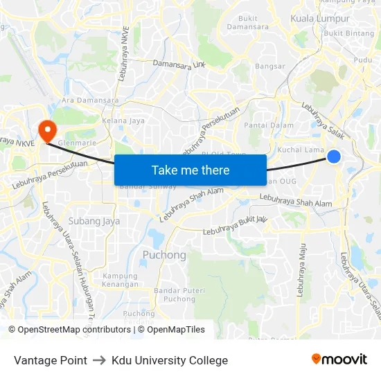 Vantage Point to Kdu University College map