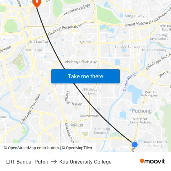 LRT Bandar Puteri to Kdu University College map