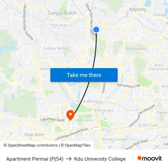 Apartment Permai (Pj54) to Kdu University College map