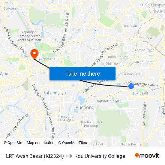 LRT Awan Besar (Kl2324) to Kdu University College map
