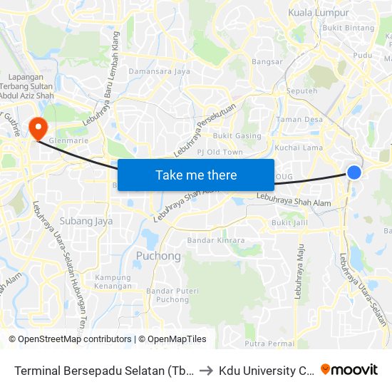 Terminal Bersepadu Selatan (Tbs) (Kl779) to Kdu University College map