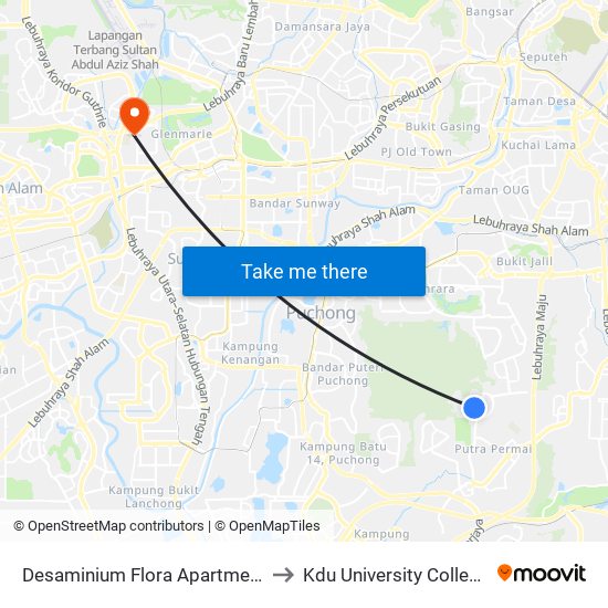 Desaminium Flora Apartment to Kdu University College map