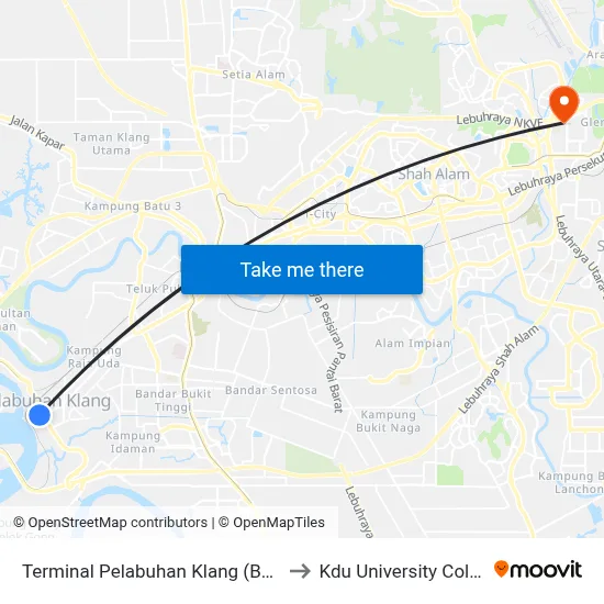 Terminal Pelabuhan Klang (Bd344) to Kdu University College map