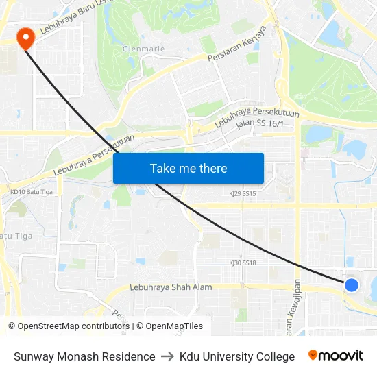 Sunway Monash Residence to Kdu University College map