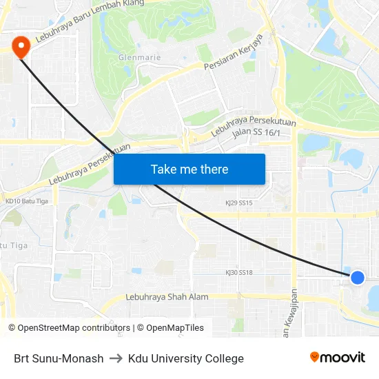 Brt Sunu-Monash to Kdu University College map