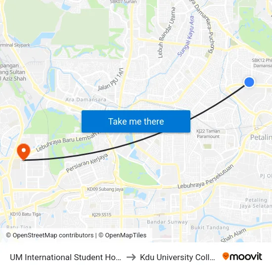 Perumahan Antarabangsa UM (Pj213) to Kdu University College map