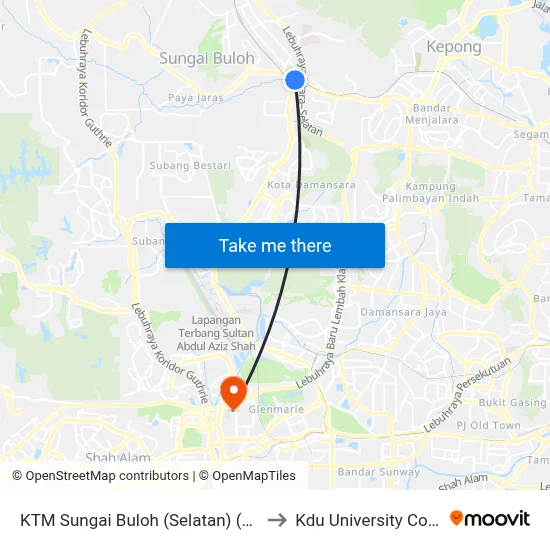 KTM Sungai Buloh (Selatan) (Sa898) to Kdu University College map