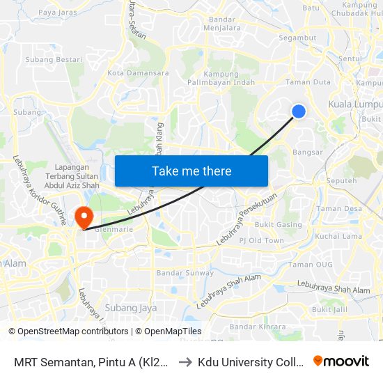 MRT Semantan, Pintu A (Kl2340) to Kdu University College map