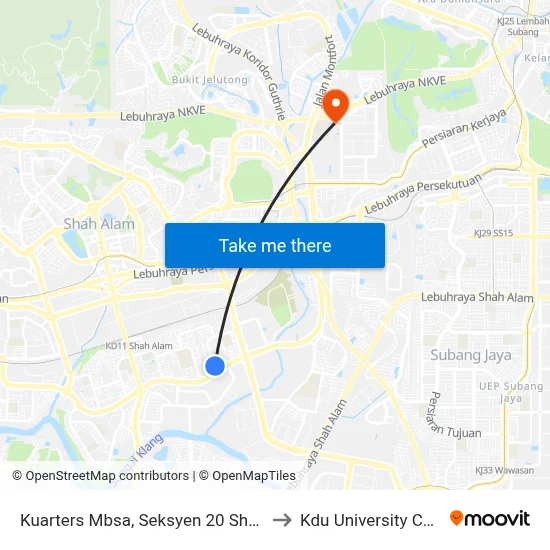 Kuarters MBSA Seksyen 20 (Sa460) to Kdu University College map