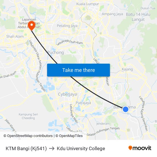 KTM Bangi (Kj541) to Kdu University College map