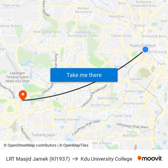 LRT Masjid Jamek (Kl1937) to Kdu University College map