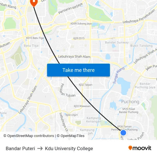 Bandar Puteri to Kdu University College map