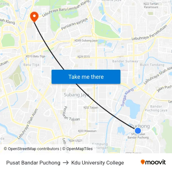 Pusat Bandar Puchong to Kdu University College map