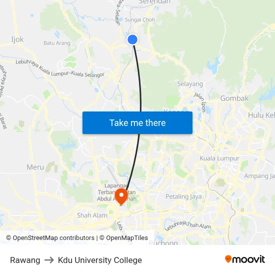 Rawang to Kdu University College map