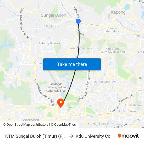 KTM Sungai Buloh (Timur) (Pj655) to Kdu University College map
