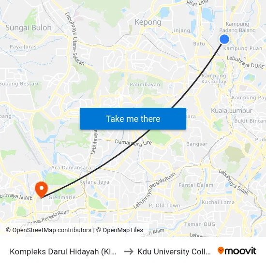 Kompleks Darul Hidayah (Kl618) to Kdu University College map
