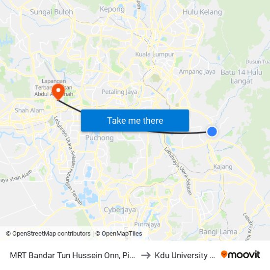 MRT Bandar Tun Hussein Onn, Pintu B (Kj764) to Kdu University College map