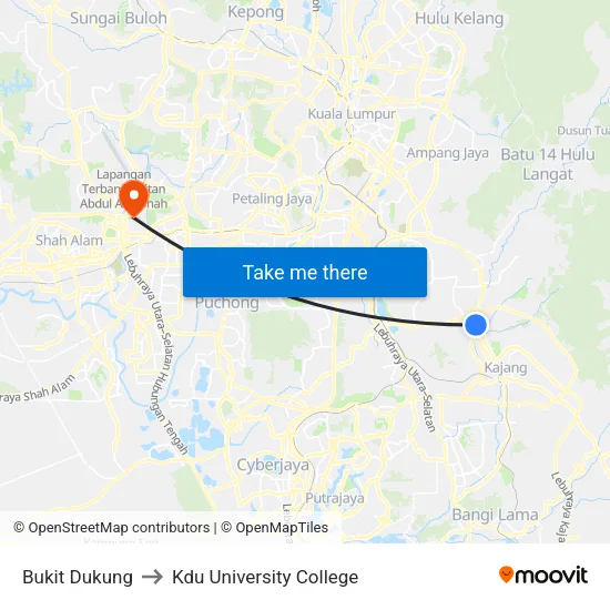 Bukit Dukung to Kdu University College map