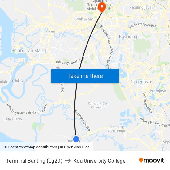 Terminal Banting (Lg29) to Kdu University College map